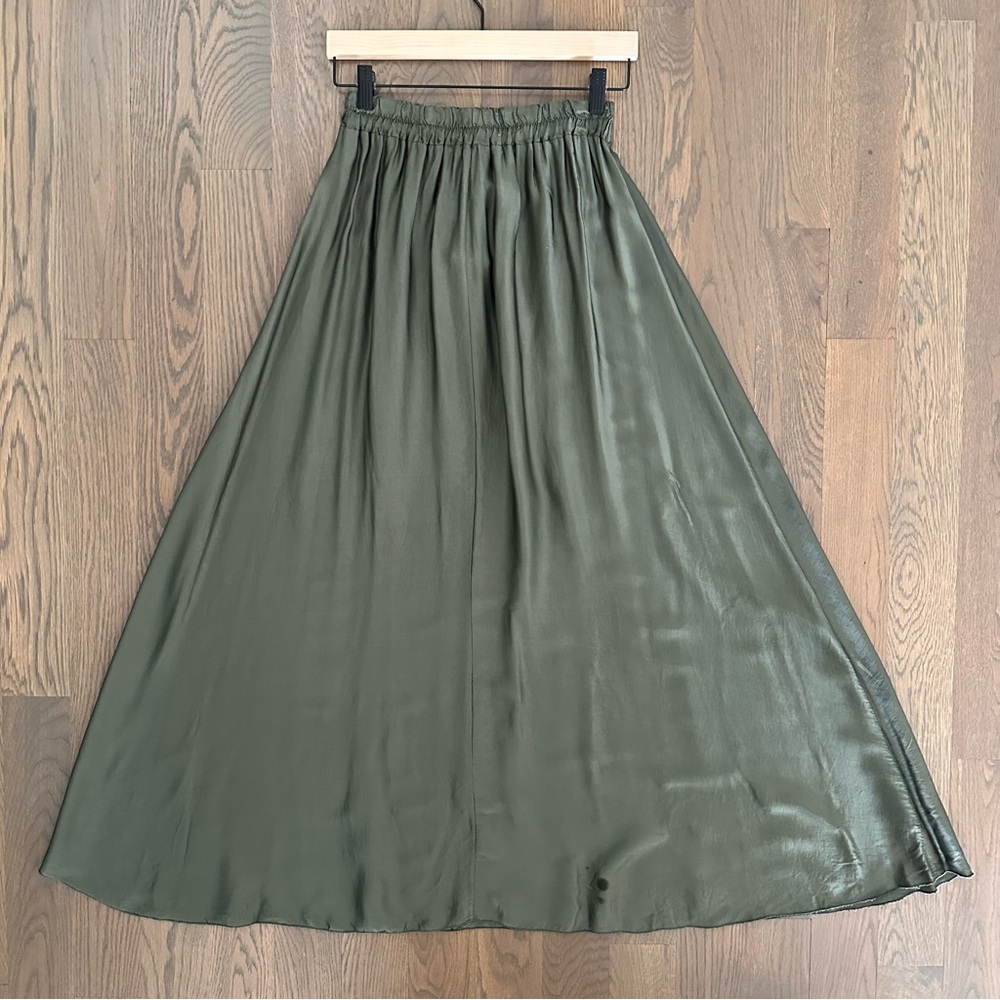 NWT Made in Italy Satin Silk Blend Maxi Skirt in Dusty Olive Green Medium - Picture 7 of 9